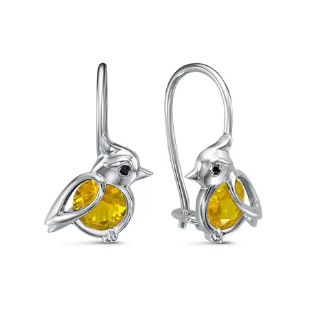 Серебряные серьги с фианитами «Птицы»