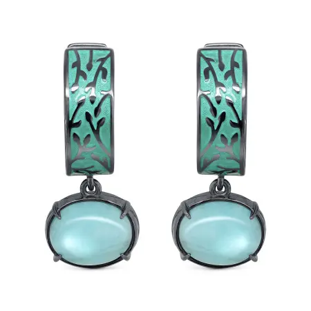 Серьги из серебра с амазонитом «Ветви Сакуры»