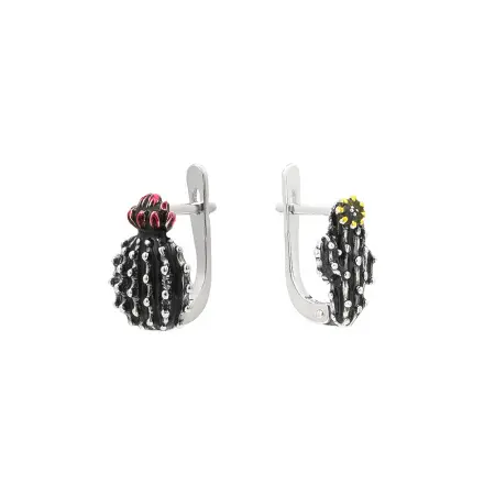 Серьги из серебра с эмалью «Кактусы»