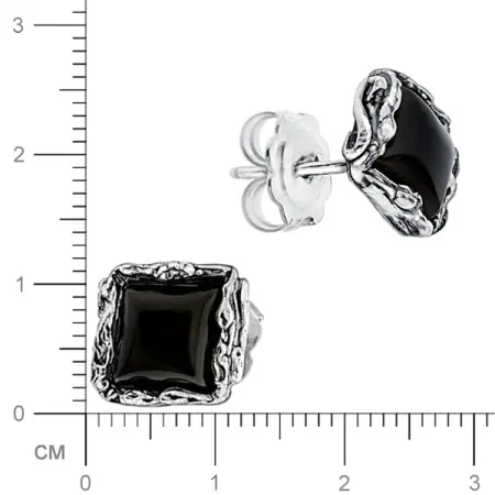 Серебряные серьги гвоздики с ониксом