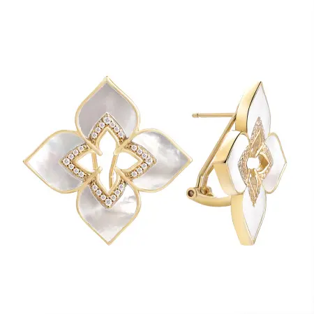 Серебряные серьги с позолотой и перламутром «Цветок»