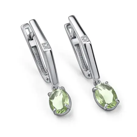 Серьги из серебра с бриллиантами и празиолитом