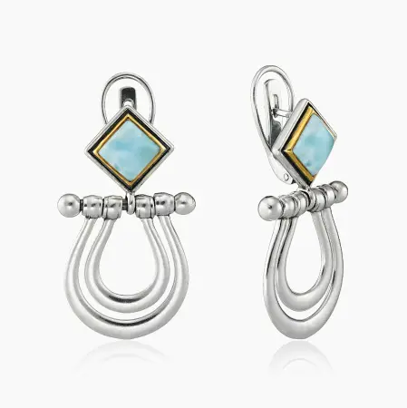 Серьги из серебра с камнем ларимар