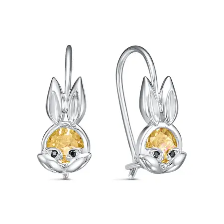 Серебряные серьги с кварцем и фианитами «Зайцы»
