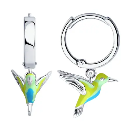 Серебряные серьги с эмалью «Колибри»