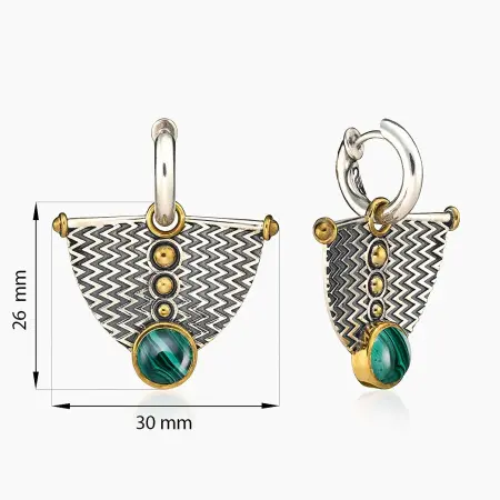 Серьги из серебра с малахитом в позолоте