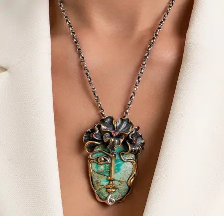 Серебряная подвеска с бирюзой и турмалином «Силуэт»