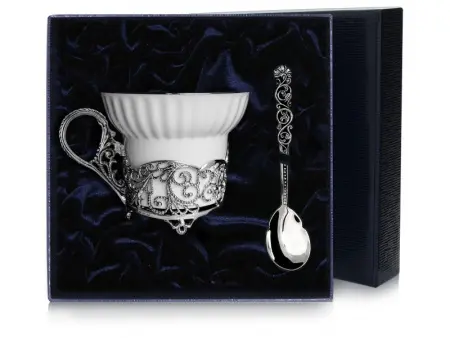 Чашка чайная «Кружевные узоры» с ложкой