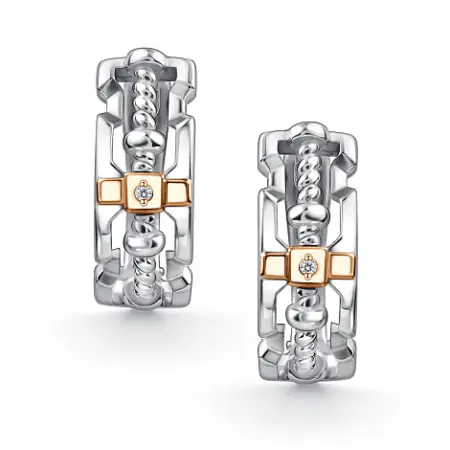 Серебряные серьги с позолотой и бриллиантами