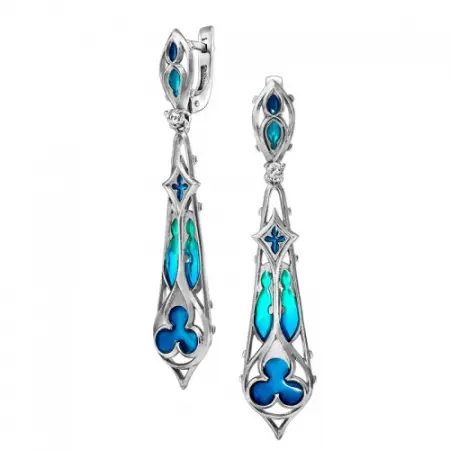 Серьги из серебра с эмалью и топазами