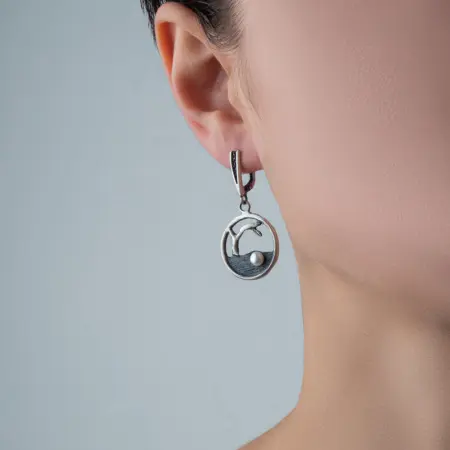 Серебряные серьги с жемчугом «Дерево»