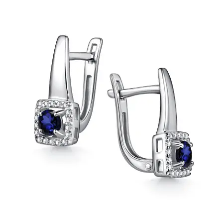 Серебряные серьги с сапфиром и фианитами