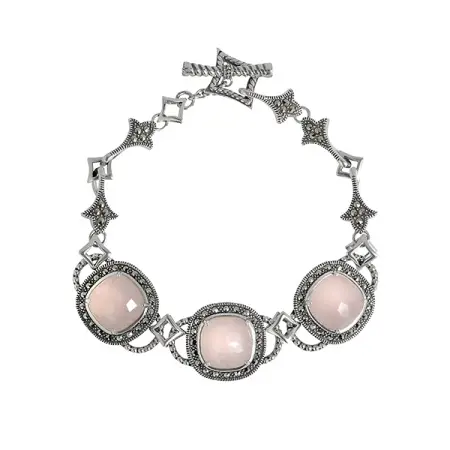 Серебряный браслет с розовым кварцем и марказитами Swarovski