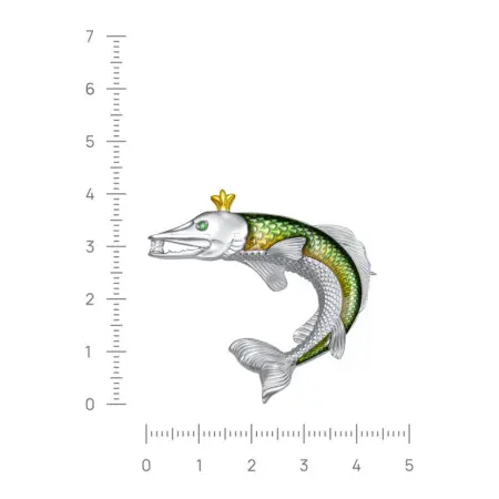 Брошь из серебра с эмалью и фианитами «Щука»