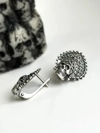 Серьги из серебра 925 Череп Кокошник Баба Яга