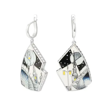 Серьги «Северная столица Ночь» из серебра с эмалью