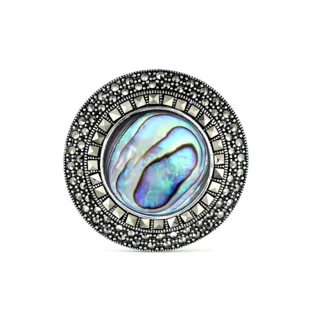 Брошь из серебра с марказитом и перламутром