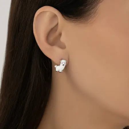 Серьги из серебра с эмалью «Овечка»