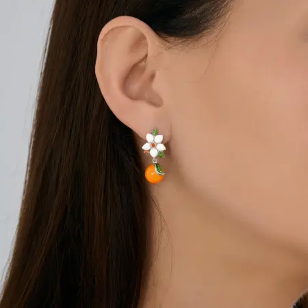Серьги из серебра с фианитами и эмалью «Апельсин»