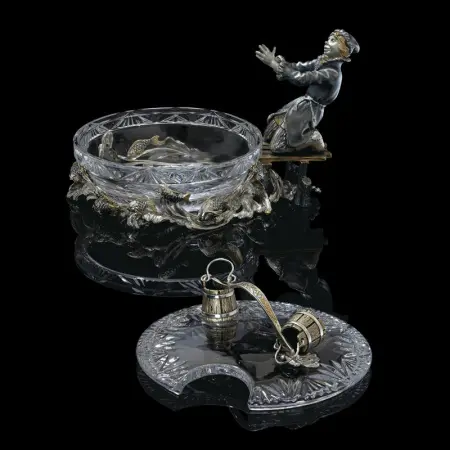 Серебряная икорница «Емеля» с лопаткой «Щука»