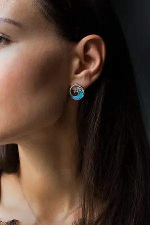 Серебряные серьги-пусеты с эмалью «Морская волна»