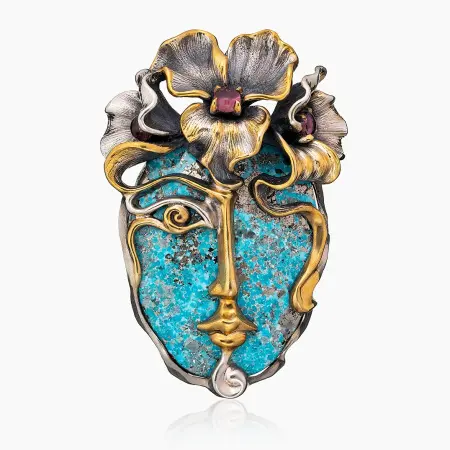 Серебряная подвеска с бирюзой и турмалином «Силуэт»