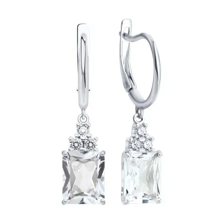 Серьги из серебра с горным хрусталем и фианитами