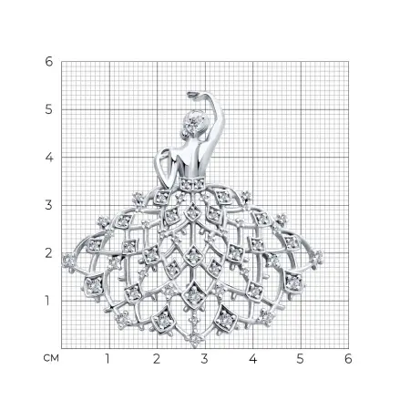 Серебряная брошь с фианитами «Невеста»