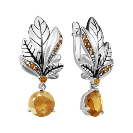 Серьги из серебра с цитринами «Цветок»