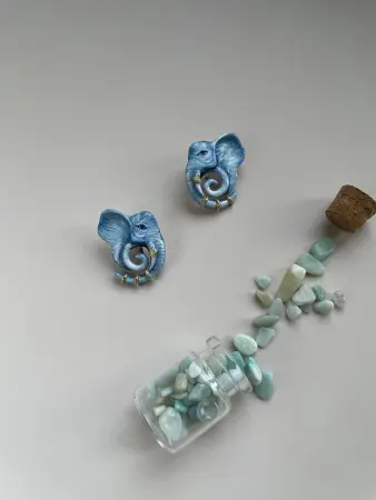 Серьги из серебра с эмалью «Слон»