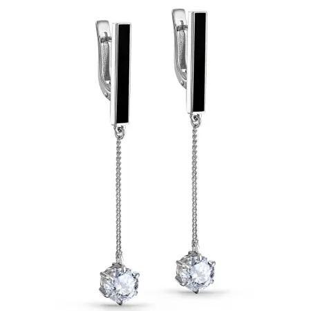 Серьги из серебра с эмалью и фианитами «Точка-тире»