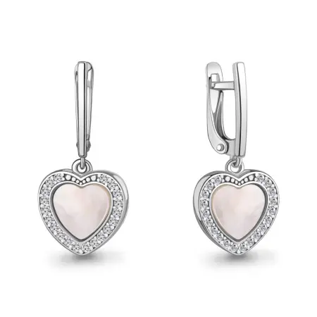 Серебряные серьги с перламутром и фианитами «Сердце»