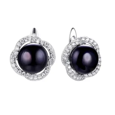 Серьги из серебра с фианитами и жемчугом