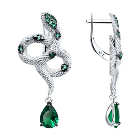 Серебряные серьги с фианитами «Змея»