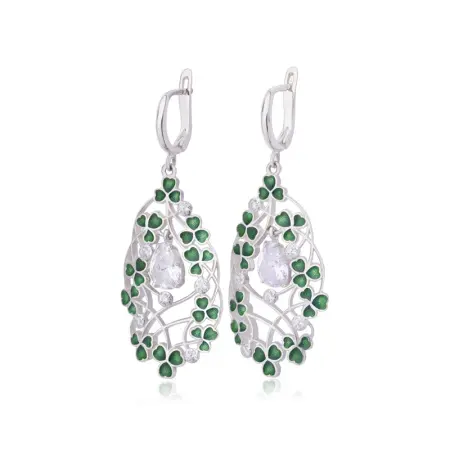 Серьги из серебра с фианитом «Клевер»