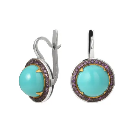 Серебряные серьги с бирюзой и аметистом