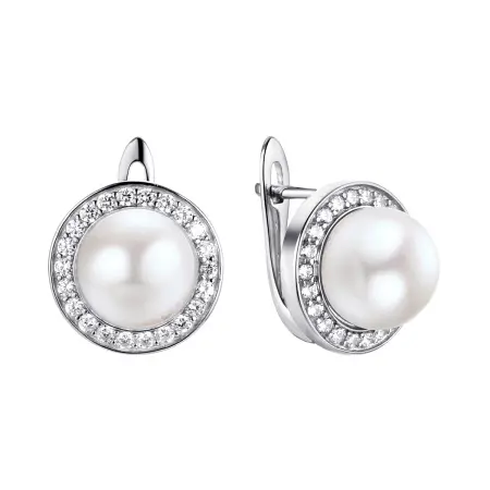 Серебряные серьги с жемчугом и фианитами
