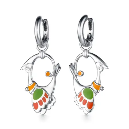 Серьги из серебрас эмалью «Былинные птицы»