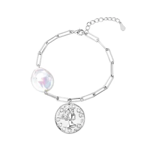 Серебярный браслет с жемчугом «Монетка»