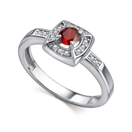 Кольцо из серебра с гранатом и фианитами