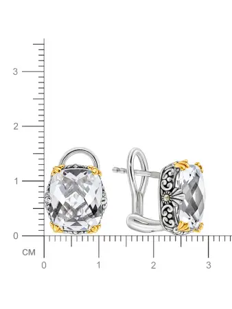 Серебряные серьги c горным хрусталем, марказитами Swarowski и позолотой