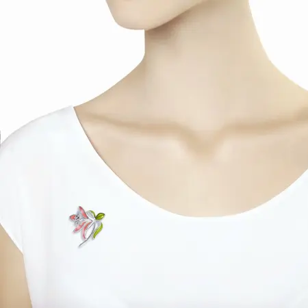 Брошь из серебра с эмалью и фианитами