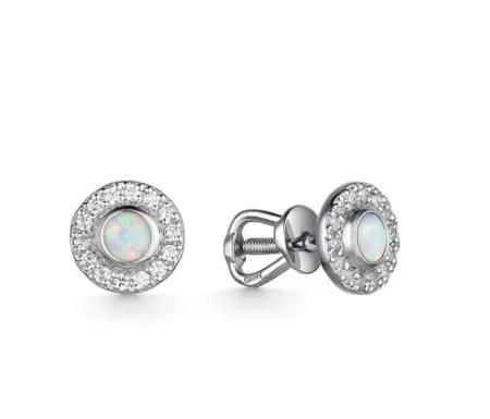 Серьги из серебра с фианитами и опалом
