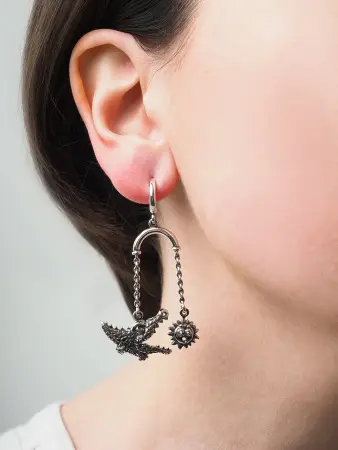 Серьги из серебра «Солнце» ассиметричные