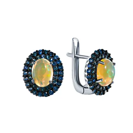 Серебряные серьги с опалом и сапфирами