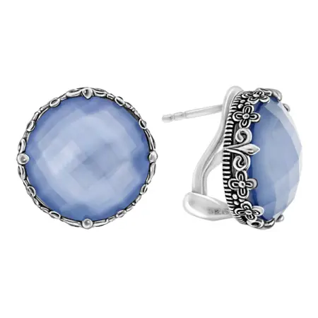 Серебряные серьги с голубым кварцем и перламутром