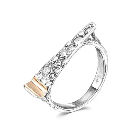Серебряное кольцо с фианитами и золотом