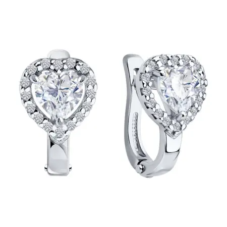Серьги из серебра с фианитами «Сердце»