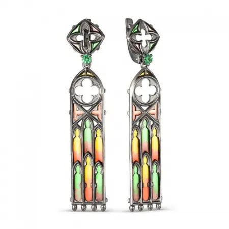 Серьги из серебра с эмалью и фианитом