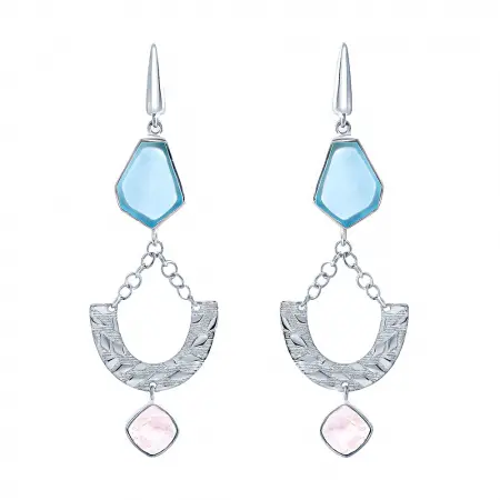 серебряные серьги с халцедоном и лунным камнем